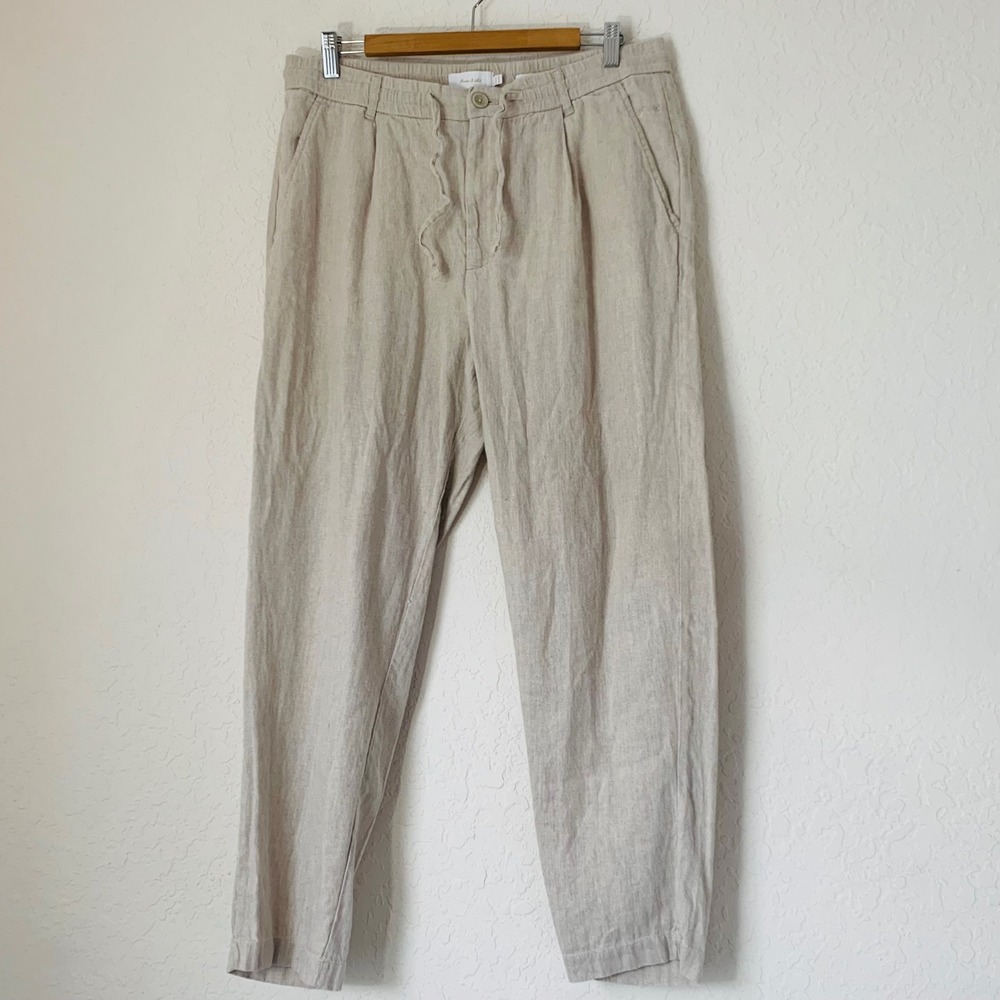 Porter & Ash Linen Blend Pants Men XL Beige Pleated Coastal Resort Quiet Luxury
